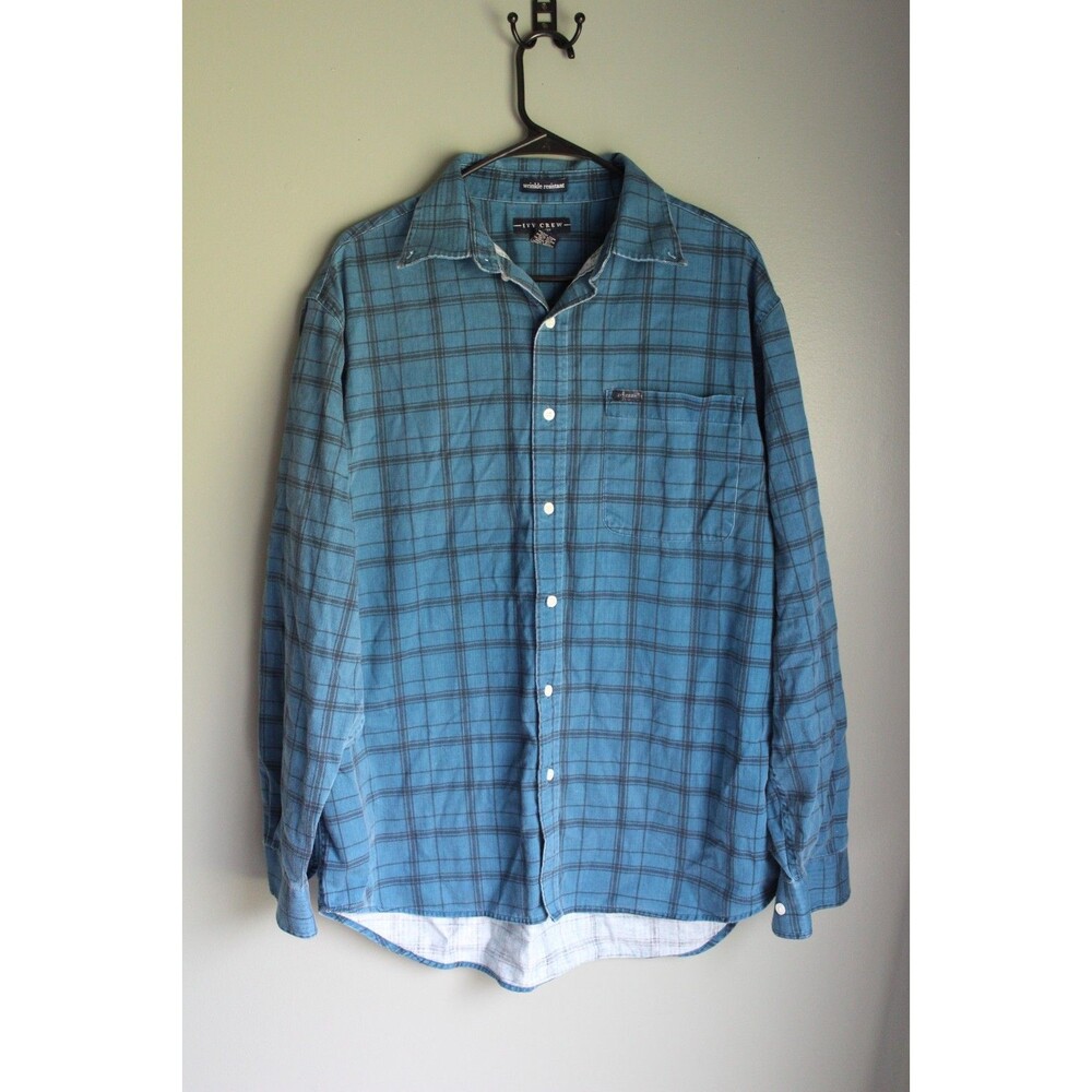 Ivy Crew Men's Large Blue Plaid Button-Down Shirt Long Sleeve Chest Pocket